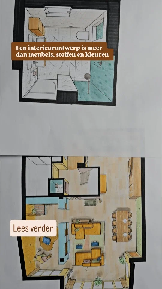 Een goed interieurontwerp is meer dan alleen meubels, stoffen en kleuren, gepresenteerd met leuke 3D's en tekeningen. Een goed interieurontwerp heeft een meer factoren:
• Een indeling passend bij hoe je leeft.
• Er is nagedacht over de verlichting en waar je elektra nodig hebt.
• Er is bedacht welk soort raambekleding mogelijk is.
• De gehele ontworpen ruimte is in balans. Zowel in kleur, gekozen materialen als grootte van meubels.

En zeker wanneer ik je zowel van dienst ben met het ontwerp samen met begeleiding geef met offertes aanvragen en de werkzaamheden, als je personal shopper ben. Dan is een plan geheel uitgewerkt.

Zoals dit plan, waar ik zoveel mogelijk informatie geef zodat aannemers, meubelmakers, schilders en andere uitvoerders een goede offerte neer kunnen leggen. Een offerte waar bijna alles in mee is genomen. Dit zodat planning gaat kloppen en meerkosten tot minimum beperkt worden.

Wil je ook een fantastisch kleurrijk interieur ÉN een gestroomlijnde verbouwing? Stuur een PM en dan gaan we samen aan de slag.